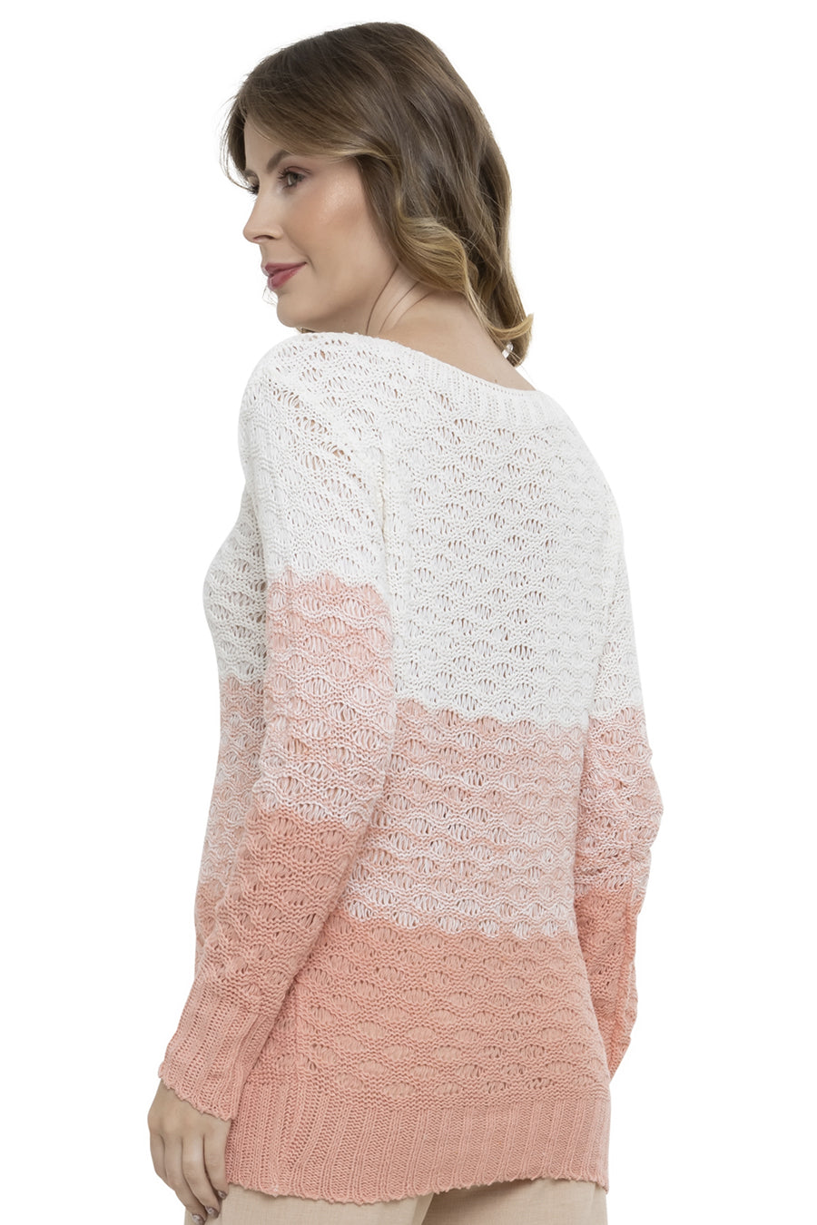 Blusa Tricot Manga Longa Relevo Tricolor