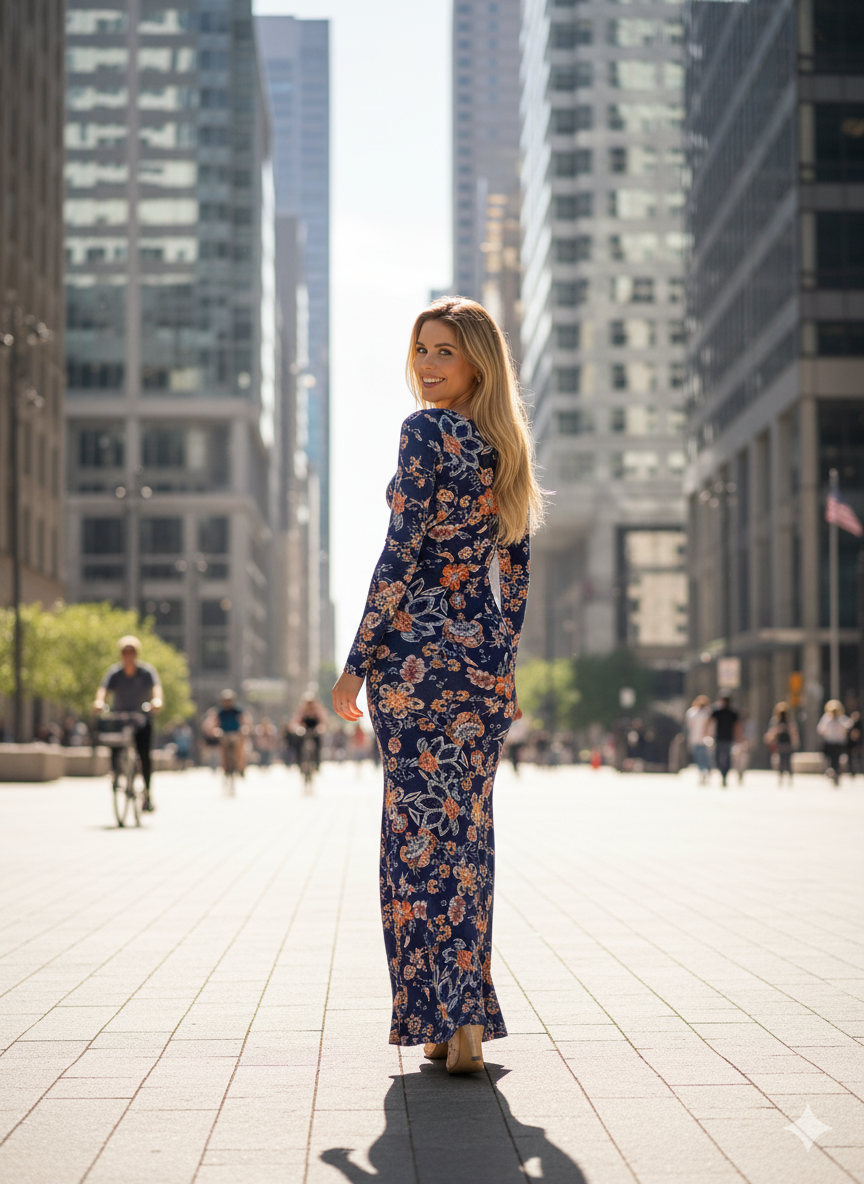 Vestido Longo Viscolycra Estampado Sereia Vermont