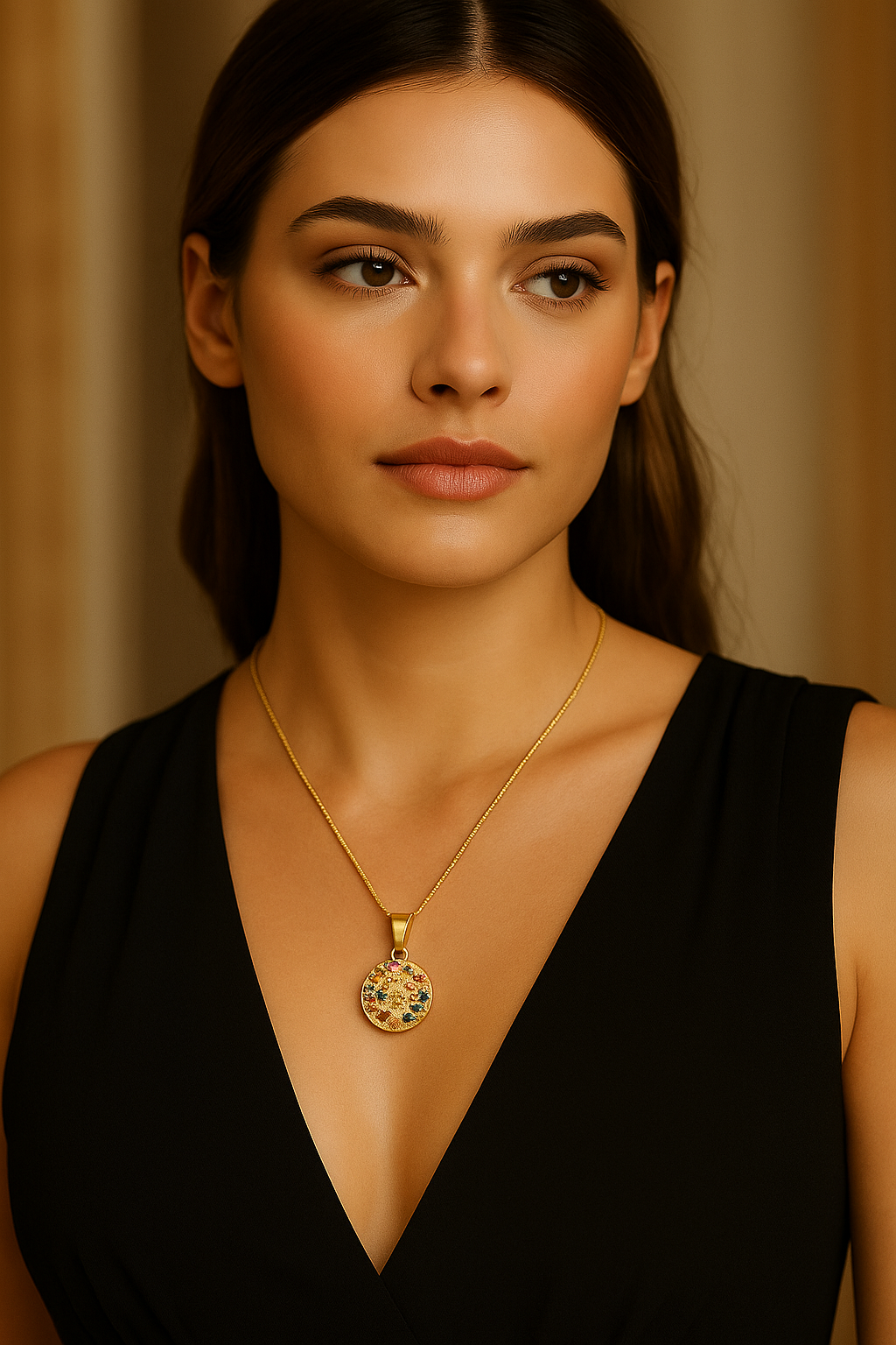 Colar Pingente árvore Da Vida Com Zircônias Coloridas Banhado Em Ouro 18k