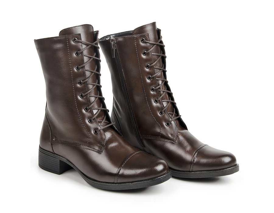 Bota Coturno Feminina Bárbara Barros Couro Legítimo Comfort Café