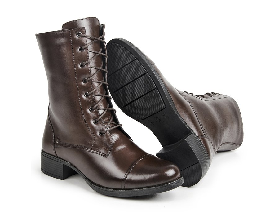Bota Coturno Feminina Bárbara Barros Couro Legítimo Comfort Café