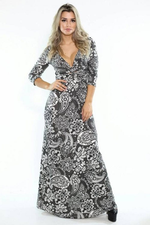 Vestido Longo Viscolycra Decotado Estampado